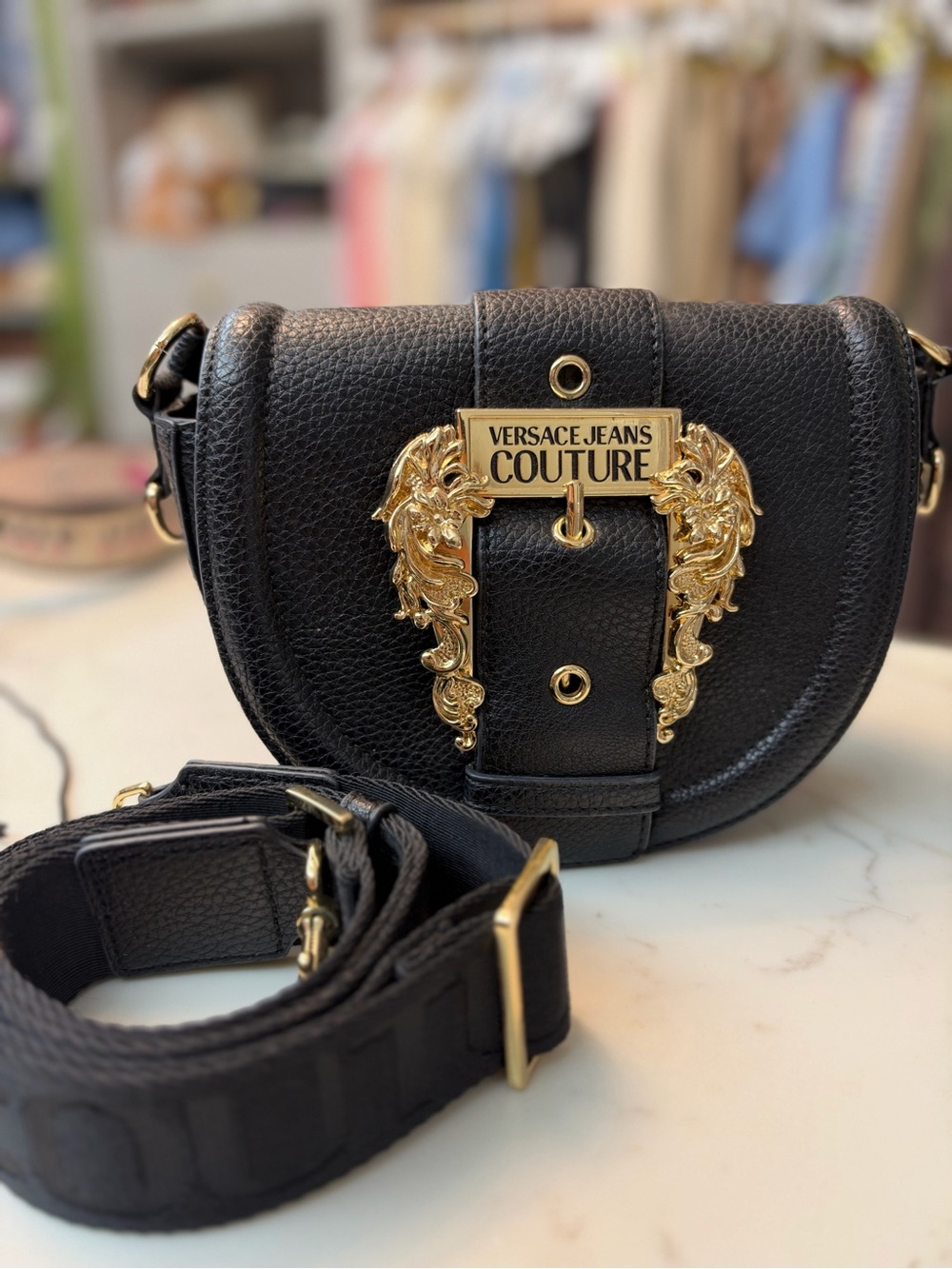 Versace Jeans Couture Black Leather Crossbody with Gold Crest Hardware - Picture 4 of 9